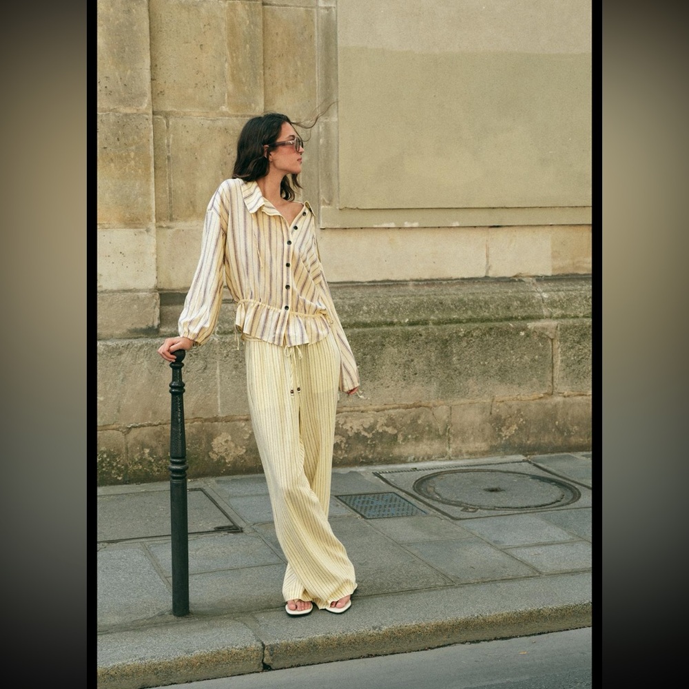NWT ZARA Striped Linen Jacket in Yellow